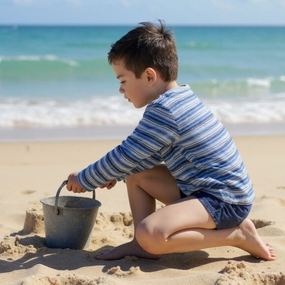 Stamp Kids Shirt 5 Blue Striped Long Sleeve Ribbed Cotton Y2K Made in USA - Picture 6 of 6